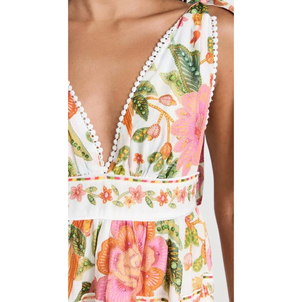Farm Rio Dress Small Macaw Bloom Tiered Mini Sundress Crochet Boho Tropical - Picture 2 of 16